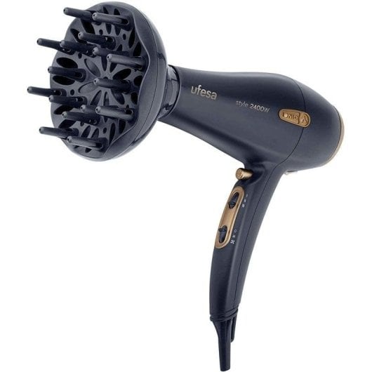 Secador de Cabelo Profissional Iónico Ufesa SC8460 2400W 3 Temperaturas 2 Velocidades com Difusor Preto