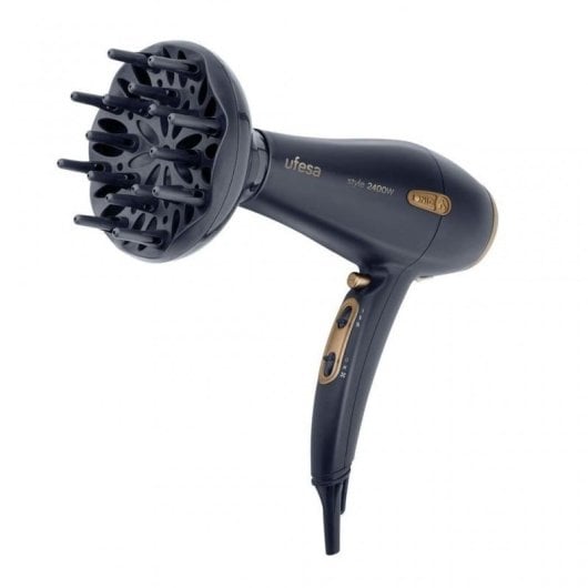Secador de Cabelo Profissional Iónico Ufesa SC8460 2400W 3 Temperaturas 2 Velocidades com Difusor Preto