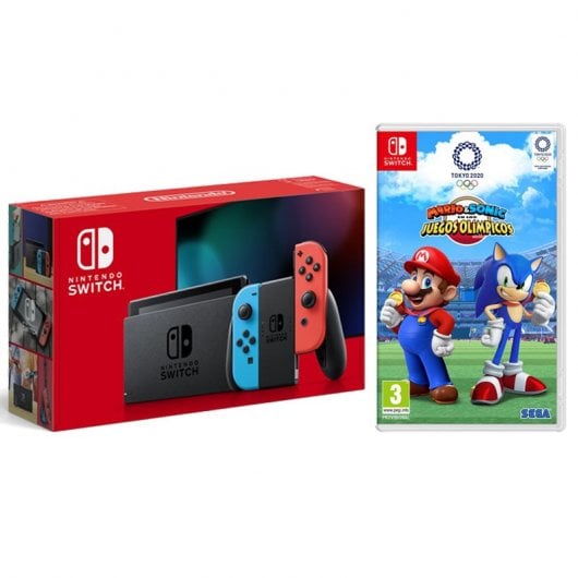 Nintendo Pack Switch Azul Neón/Rojo Neón V2 + Mario & Sonic en los Juegos Olímpicos Tokyo 2020