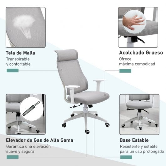 Vinsetto Silla de Oficina Ergonómica y Ajustable Gris