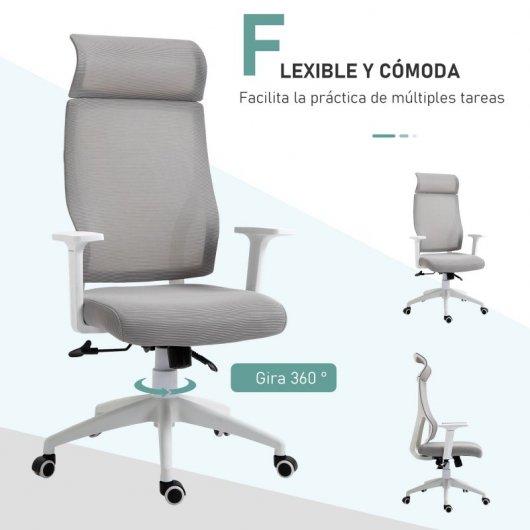 Vinsetto Silla de Oficina Ergonómica y Ajustable Gris