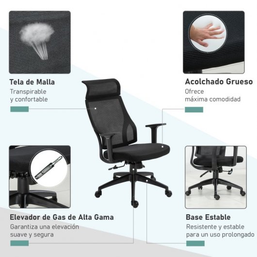 Vinsetto Silla de Oficina Ergonómica y Ajustable Negra