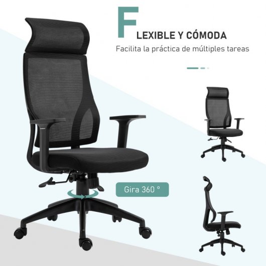 Vinsetto Silla de Oficina Ergonómica y Ajustable Negra