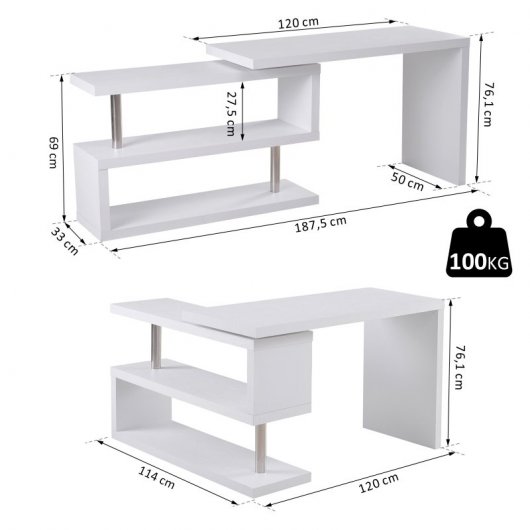 HomCom Mesa Esquinera Modulable 114x120x76cm Blanca