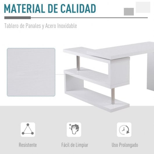 HomCom Mesa Esquinera Modulable 114x120x76cm Blanca