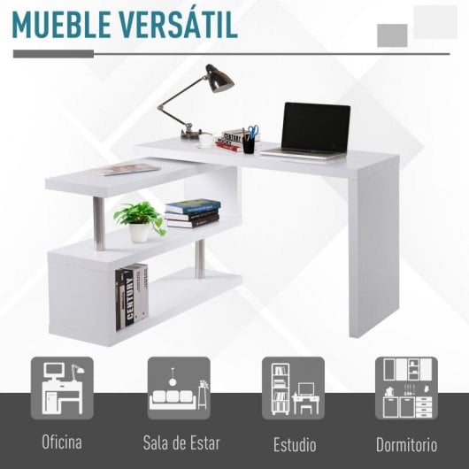 HomCom Mesa Esquinera Modulable 114x120x76cm Blanca