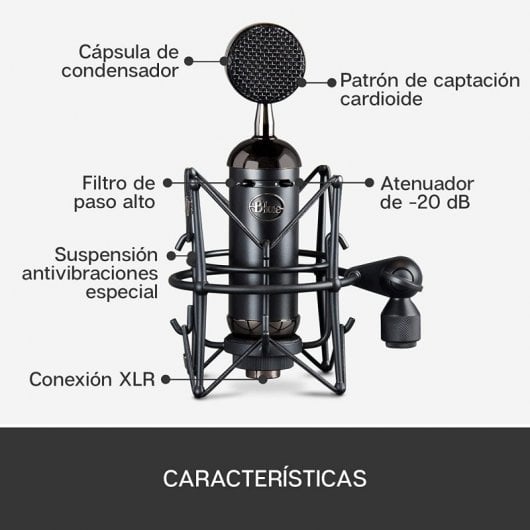 Blue Microphones Spark Blackout SL Micrófono XLR de Condensador para Grabación Profesional y Streaming