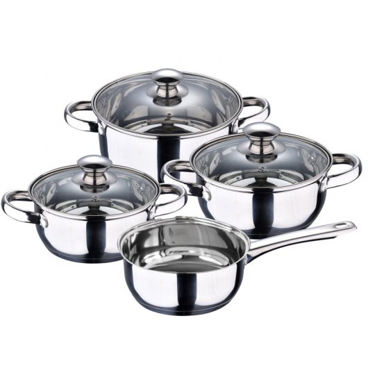 Bergner Set 3 Sartenes Aluminio Forjado + Batería de Cocina de Acero Inoxidable 7 Piezas