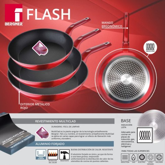 Bergner Set 3 Sartenes Aluminio Forjado + Batería de Cocina de Acero Inoxidable 7 Piezas