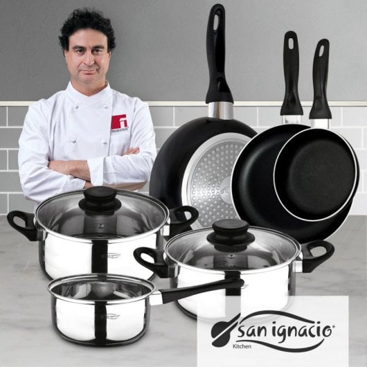 San Ignacio PK329 Batería de Cocina 5 Piezas + Set 3 Sartenes 16,20 y 24cm