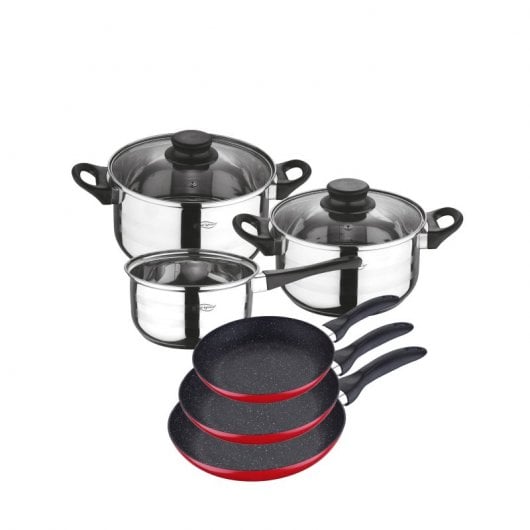 San Ignacio Batería de Cocina 3 Ollas + 3 Sartenes de Aluminio 16/20/24cm