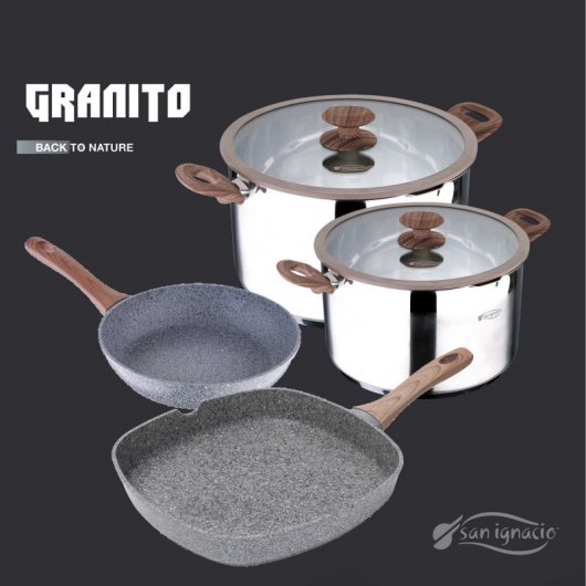 San Ignacio Granito Set 3 Sartenes de Aluminio 20/24/26cm + 4 Recipientes Herméticos