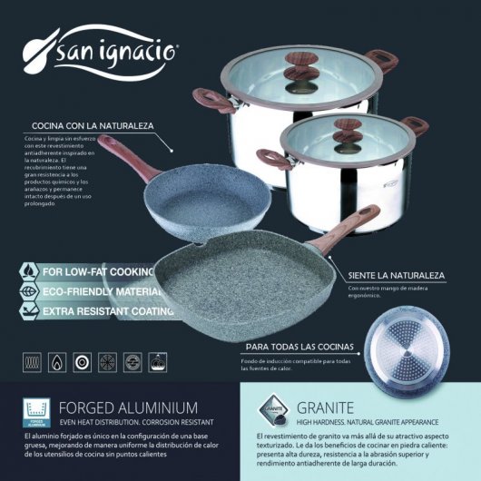 San Ignacio Granito Set 2 Sartenes de Aluminio + Plancha 20/26/28cm