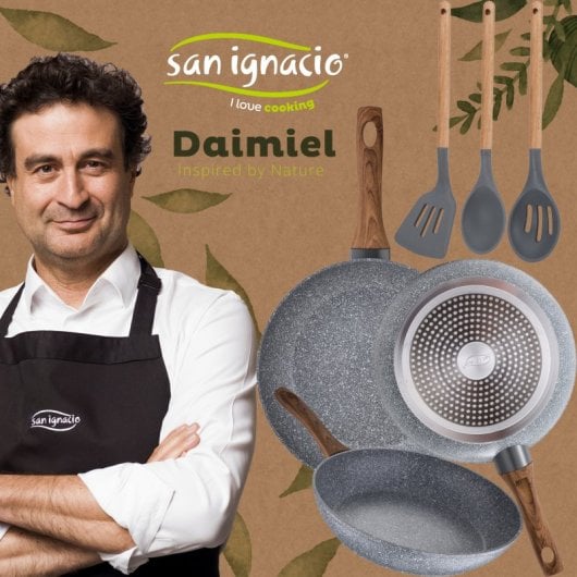 San Ignacio Daimiel Set 3 Sartenes de Aluminio 22/26/28cm + 3 Utensilios de Cocina