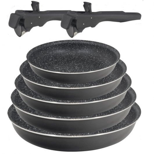 Bergner Click & Cook Set 5 Sartenes + 2 Mangos Desmontables Negro