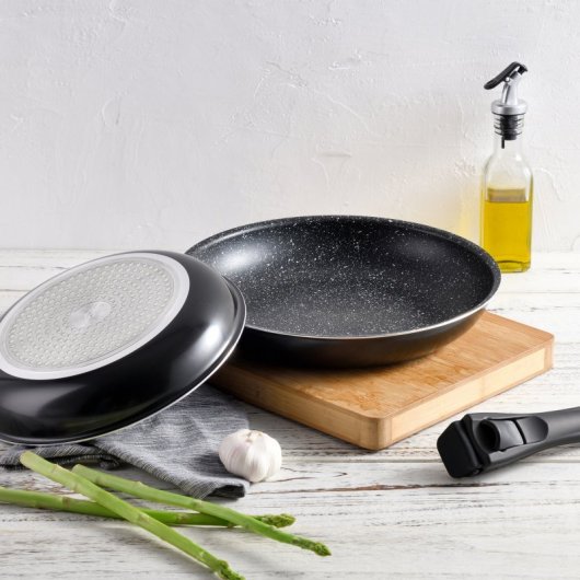 Bergner Click & Cook Set 5 Sartenes + 2 Mangos Desmontables Negro