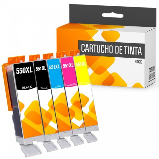 Cartuchos Tinta Compatible con Canon PGI550XL/CLI551XL Negro/Tricolor Pack 5