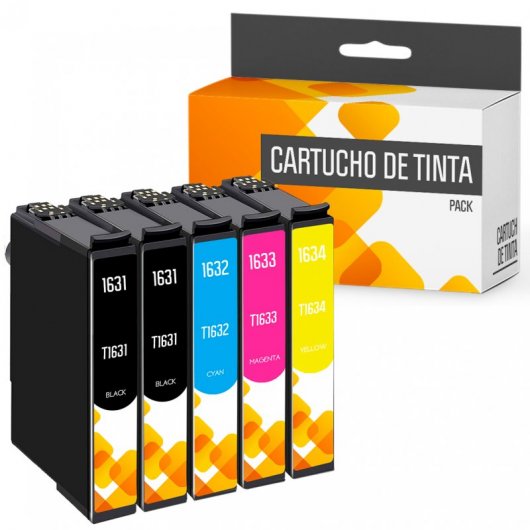 Cartuchos Tinta Compatible con Epson T1631/T1632/T1633/T1634 Negro/Tricolor Pack 5