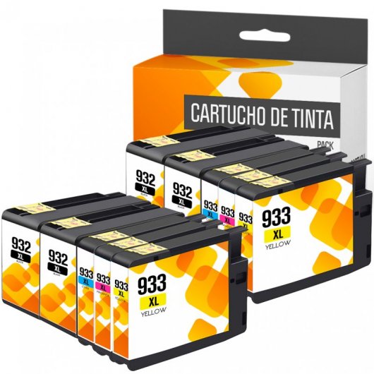 Cartuchos Tinta Compatible con HP 932XL/933XL Negro/Tricolor Pack 10