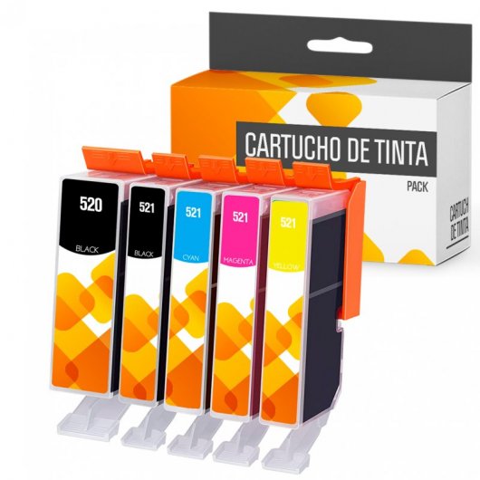 Cartuchos Tinta Compatible con Canon PGI520/CLI521 Negro/Tricolor Pack 5