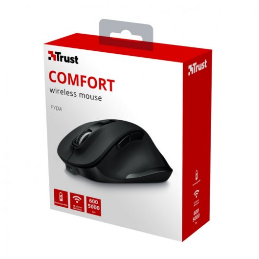Trust Fyda Ratón Ergonómico Óptico Inalámbrico 2400DPI Negro