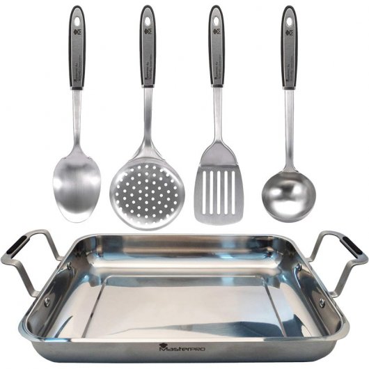 Bergner Mastertpro Gravity Bandeja para Horno Rectangular 35cm + Set 4 Utensilios de Cocina