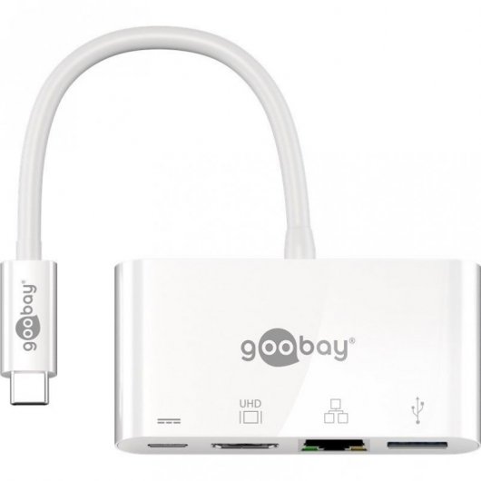 Goobay Hub USB-C/USB 3.0/RJ45/HDMI a USB-C Femmina/Maschio 0,15 m Bianco