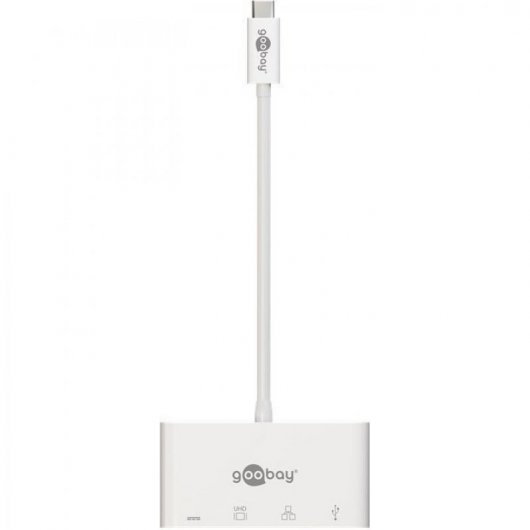 Goobay Hub USB-C/USB 3.0/RJ45/HDMI a USB-C Hembra/Macho 0.15m Blanco