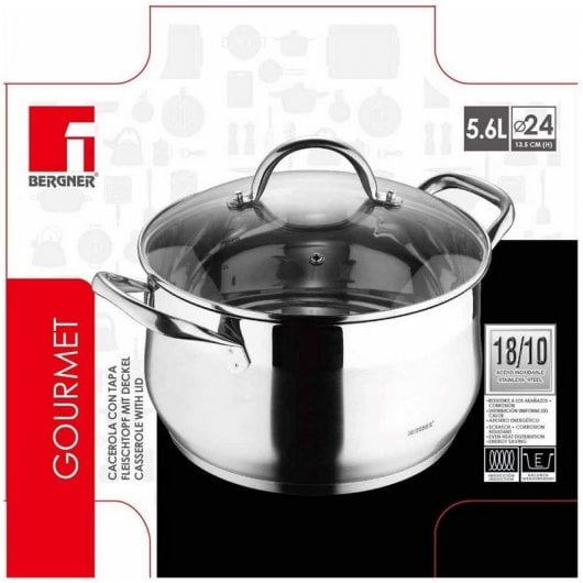 Bergner Gourmet Cacerola con Tapa 5.6L 24x13.5cm Acero Inoxidable