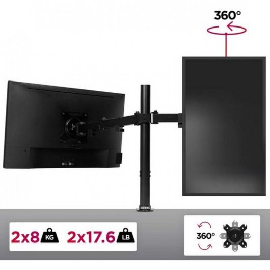 Duronic DM152 Soporte para 2 Pantallas 13"/27" VESA 100x100 Máx 8Kg