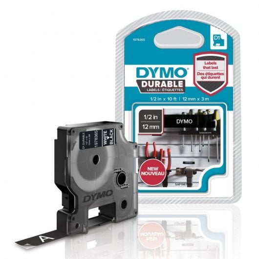 DYMO D1 - Durable Etichette - Bianco su nero - 12mm x 3m