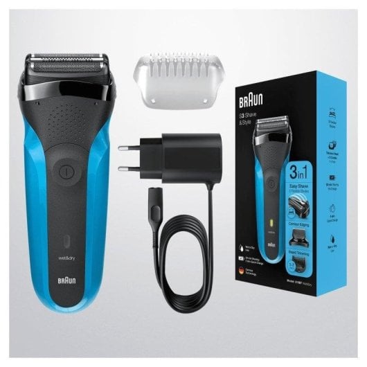 Rasoio Elettrico Viso Braun Series 3 310BT Senza Filo Wet & Dry 3 Lame 5 Pettini Ricarica Rapida