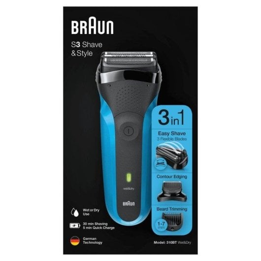 Rasoio Elettrico Viso Braun Series 3 310BT Senza Filo Wet & Dry 3 Lame 5 Pettini Ricarica Rapida