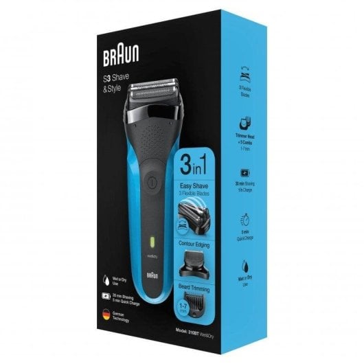 Rasoio Elettrico Viso Braun Series 3 310BT Senza Filo Wet & Dry 3 Lame 5 Pettini Ricarica Rapida