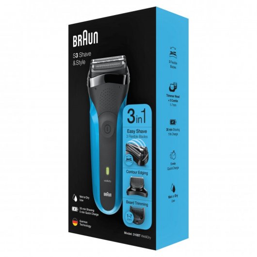 Braun Series 3 Shave & Style 310BT Afeitadora Inalámbrica Negra/Azul