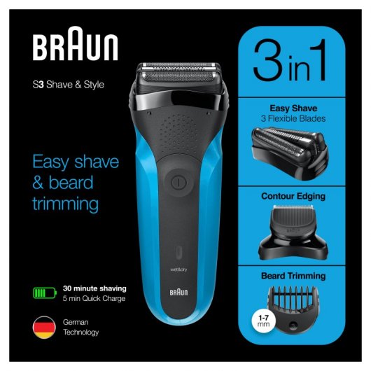 Braun Series 3 Shave & Style 310BT Afeitadora Inalámbrica Negra/Azul