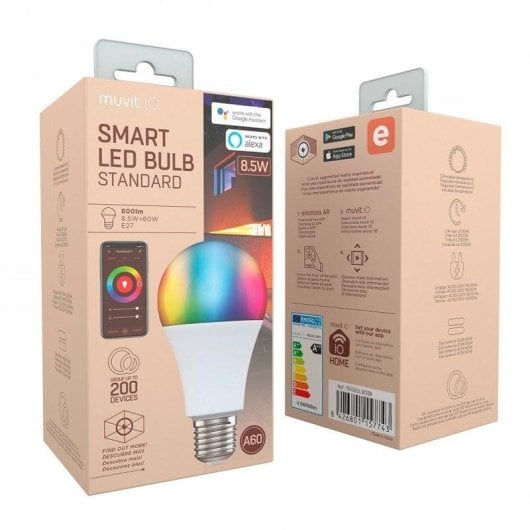 Muvit iO A60 Bombilla Inteligente E27 8.5W RGB+Blancos
