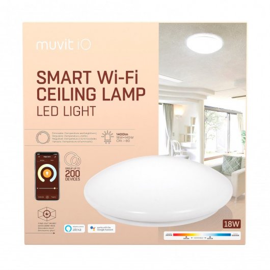 Muvit iO Lampada da soffitto WiFi bianca + CCT 18W