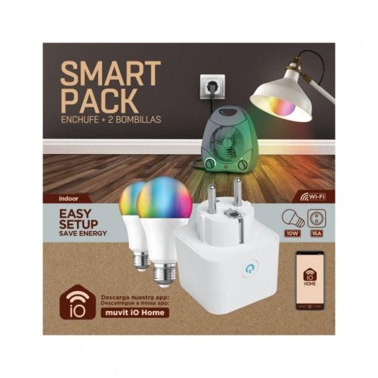 Enchufe Inteligente Muvit iO Pack Smart + 2 Bombillas RGB E27 10W