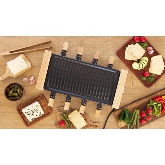Gril intérieur Cecotec Cheese&Grill 8200 Wood Black 1200W 8 personnes acier bois