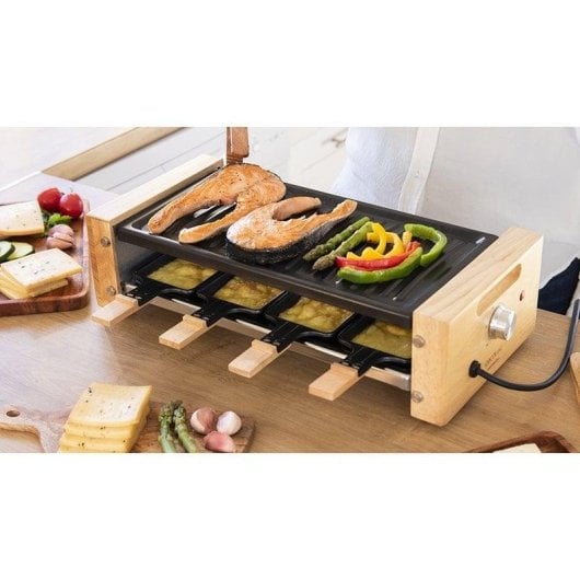 Gril intérieur Cecotec Cheese&Grill 8200 Wood Black 1200W 8 personnes acier bois