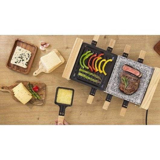 Raclette Cecotec Cheese&Grill 8400 Wood MixGrill 1200W Stein-Grill 8 Personen