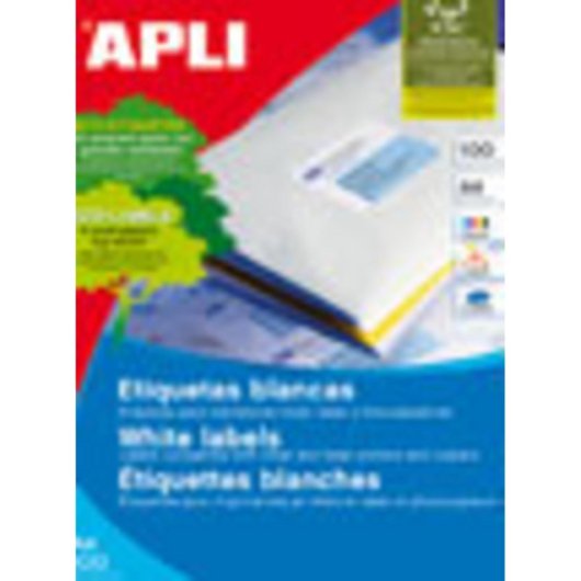 Etiquetas Adhesivas Apli 01263 64.6 x 33.8 mm Blanco 100 Hojas Inkjet Láser A4 Permanente