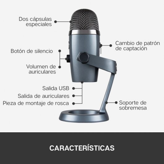 Blue Mic Yeti Nano Micrófono USB para Grabación y Streaming Gris