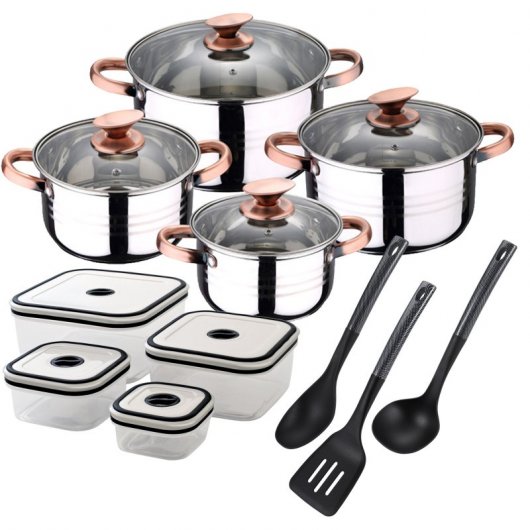 San Ignacio Bateria de Cocina 4 Ollas + 4 Fiambreras + 3 Utensilios