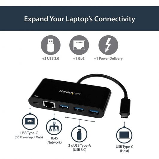 StarTech US1GC303APD Hub USB-C a 3xUSB 3.0/RJ-45/USB-C