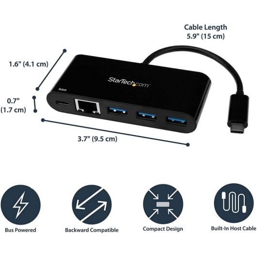 StarTech US1GC303APD Hub USB-C a 3xUSB 3.0/RJ-45/USB-C