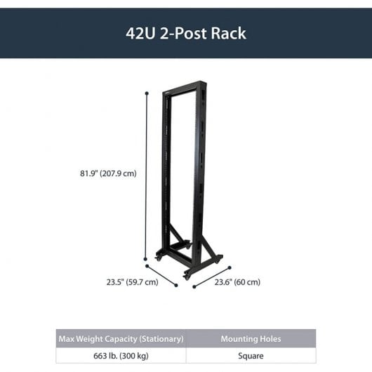 StarTech.com Rack de serveur 42U en acier robuste - Bâti rack à 2 montants avec roulettes