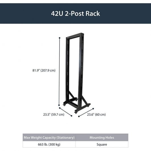 StarTech.com Server Rack a 2 Montanti 42U Open Frame, Armadio Rack di Rete 19" con Ruote, Rack Server 19 Pollici a Telaio Aperto per Apparecchiature AV/Dati/Media/IT, Quadro/Rack dati per spazi domestici/ufficio