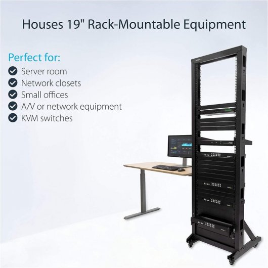 StarTech.com Rack de serveur 42U en acier robuste - Bâti rack à 2 montants avec roulettes